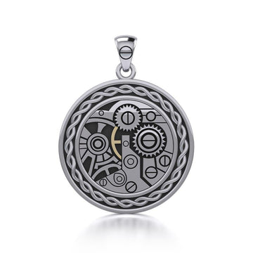 Endless Circle Knot in Steampunk ~ Sterling Silver Jewelry Pendant with 14k Gold accent MPD3902 - Jewelry